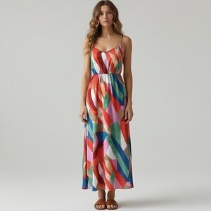 Flared Geo Print Cami Dress With Pockets
